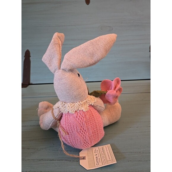 Cotton & Co. Easter Rabbit Fabric Shelf Sitter Tabletop Doll Pink Weighted Bunny - Picture 4 of 9